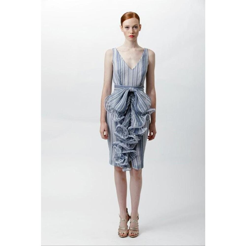 $700 Badgley Mischka Runway Gray Silver Metallic Bow Iconic Dress sz 4